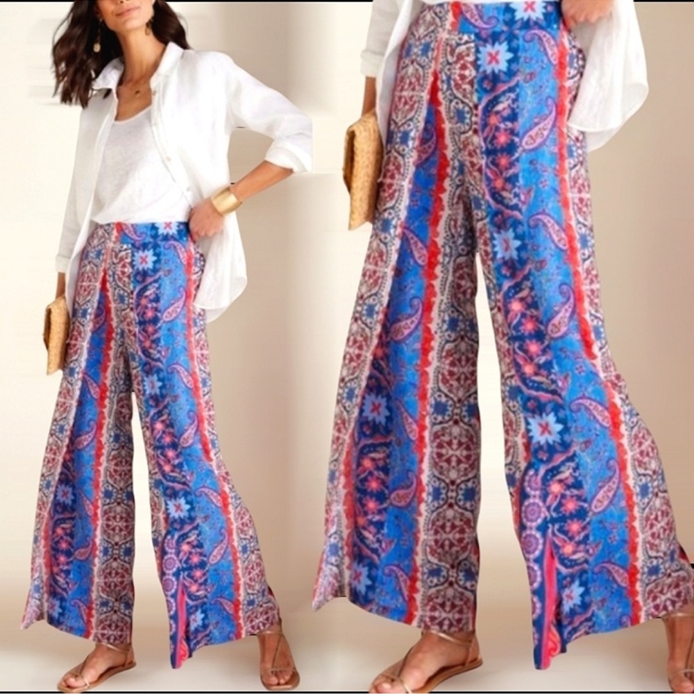 Soft Surroundings Talavera Multicolored Pants Beachy Resortwear Loungy Comfy